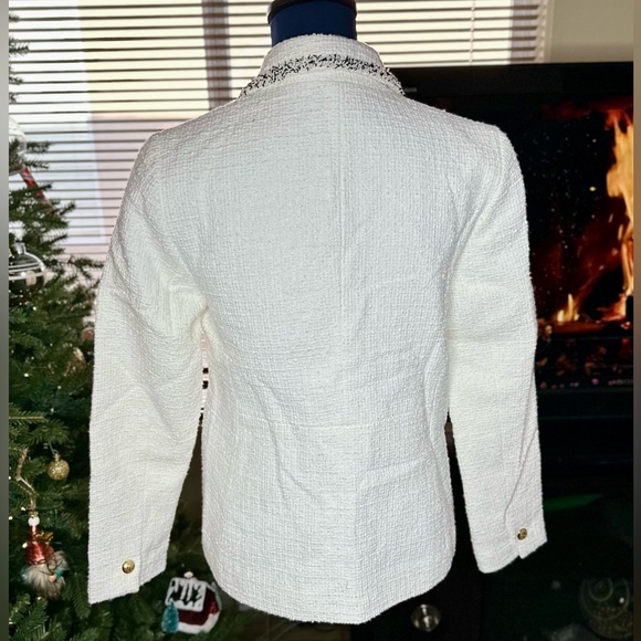 EUC Talbots Cream Tweed Blazer w/ Fringe Trim - Picture 13 of 17